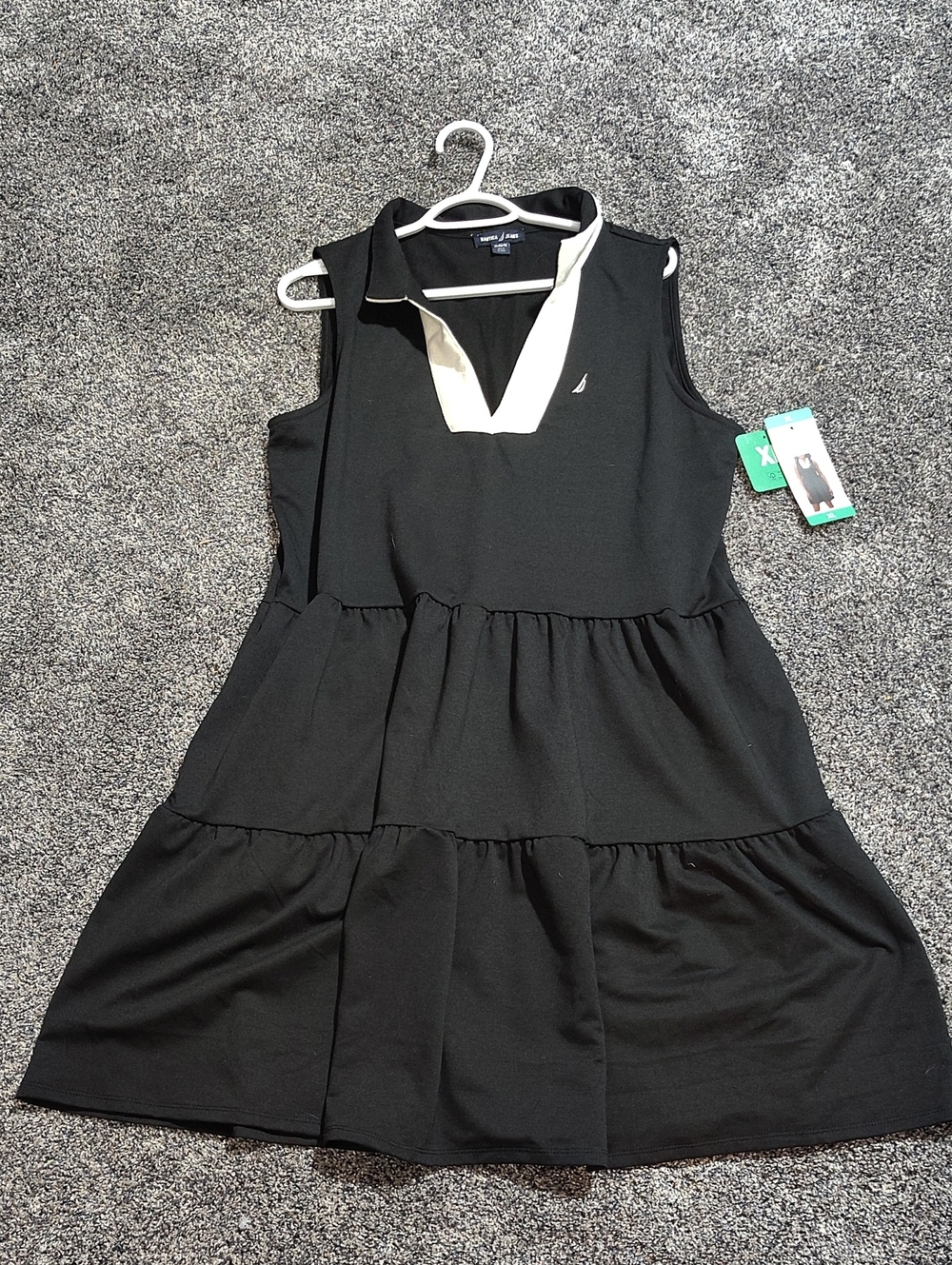 Nautica Black Sleeveless Tiered Polo Dress with White Trim